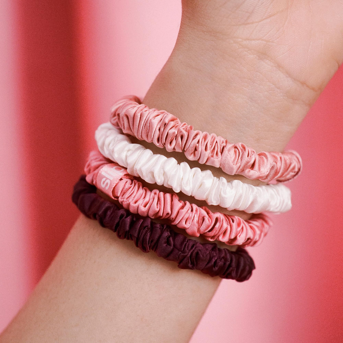 SLIP Skinny Scrunchies Harriet shade with candy cane ornament packaging for versatile looks