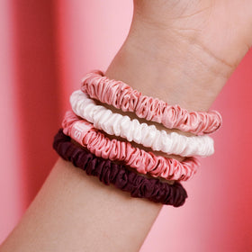 SLIP Skinny Scrunchies Harriet shade with candy cane ornament packaging for versatile looks