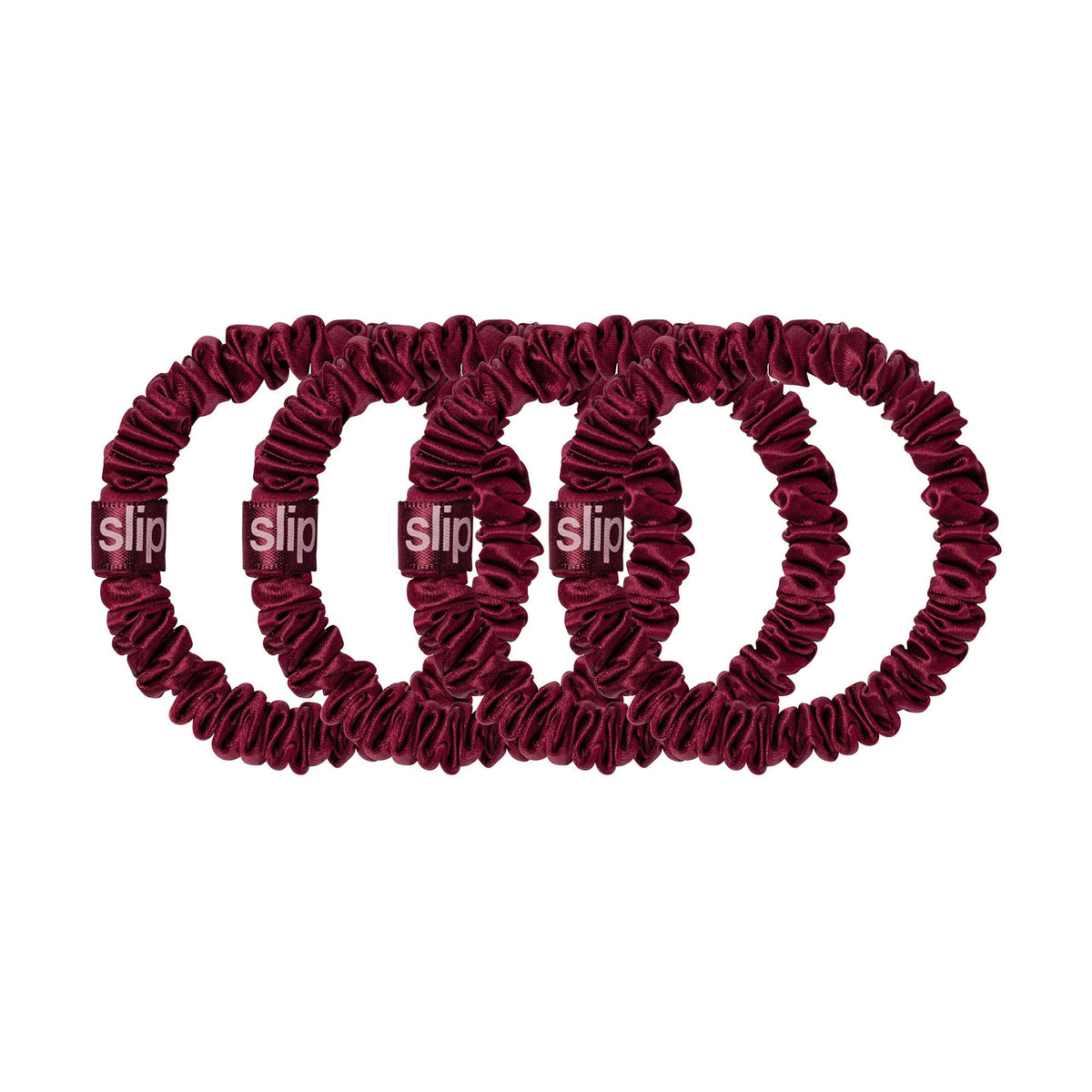 SLIP Skinny Scrunchies maroon lustrous-slip-silk fabric adds shine without snagging.