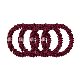 SLIP Skinny Scrunchies maroon lustrous-slip-silk fabric adds shine without snagging.