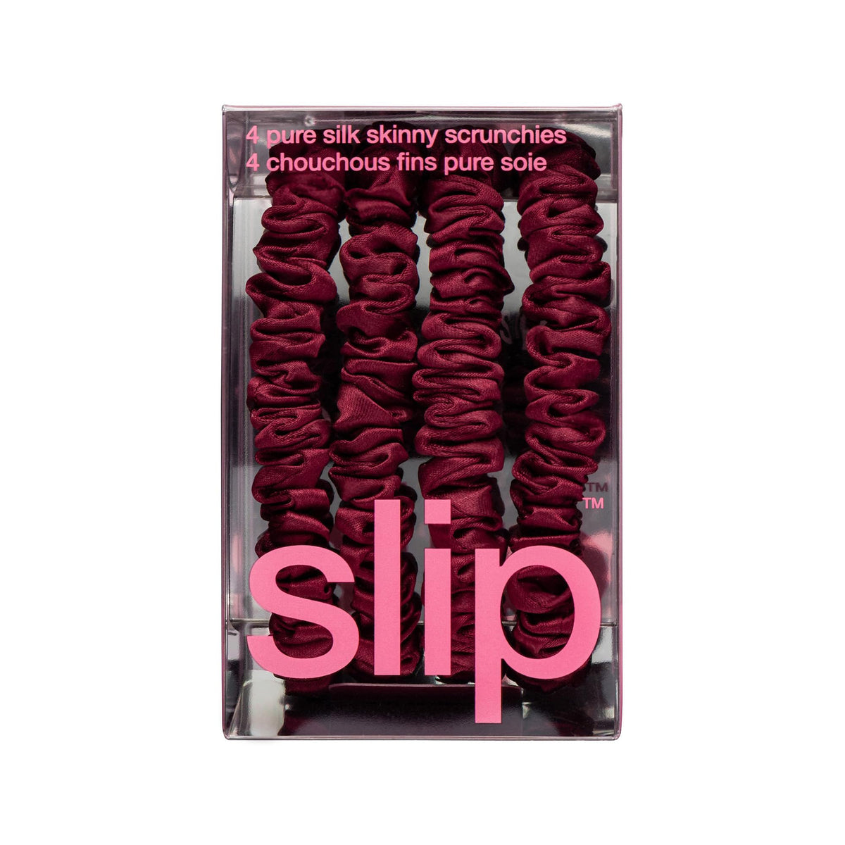 SLIP Skinny Scrunchies maroon packaging-luxury conveys premium quality and care.