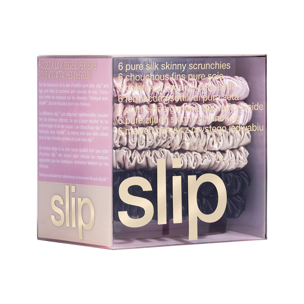 SLIP skinny scrunchies multi black pack offers timeless versatility for daily styling.