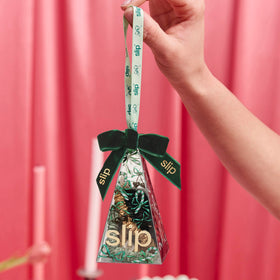 SLIP Skinny Scrunchies in pistachio silk with vibrant shade and smooth texture
