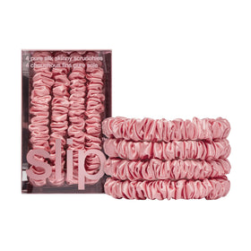 SLIP Skinny Scrunchies Rose pack four with slipsilk for gentle hold