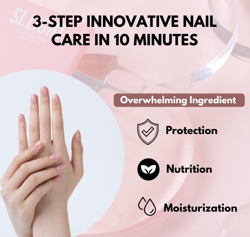 SLLIGHT Keratin Defense Nail Patches applying to nails for reinforced strength.