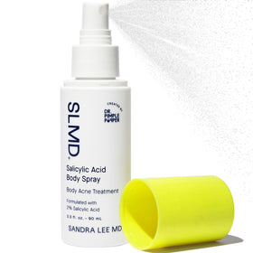 SLMD salicylic acid body spray bottle with a 360-degree sprayer for easy full-body coverage.
