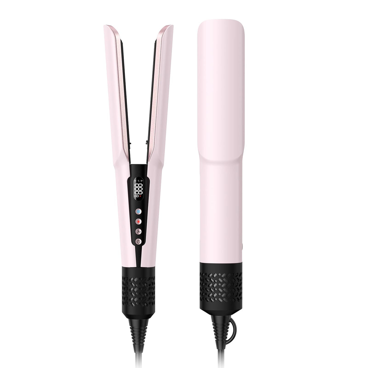 Slopehill 2-in-1 hair straightener and blow dryer in pink, front view for quick styling.