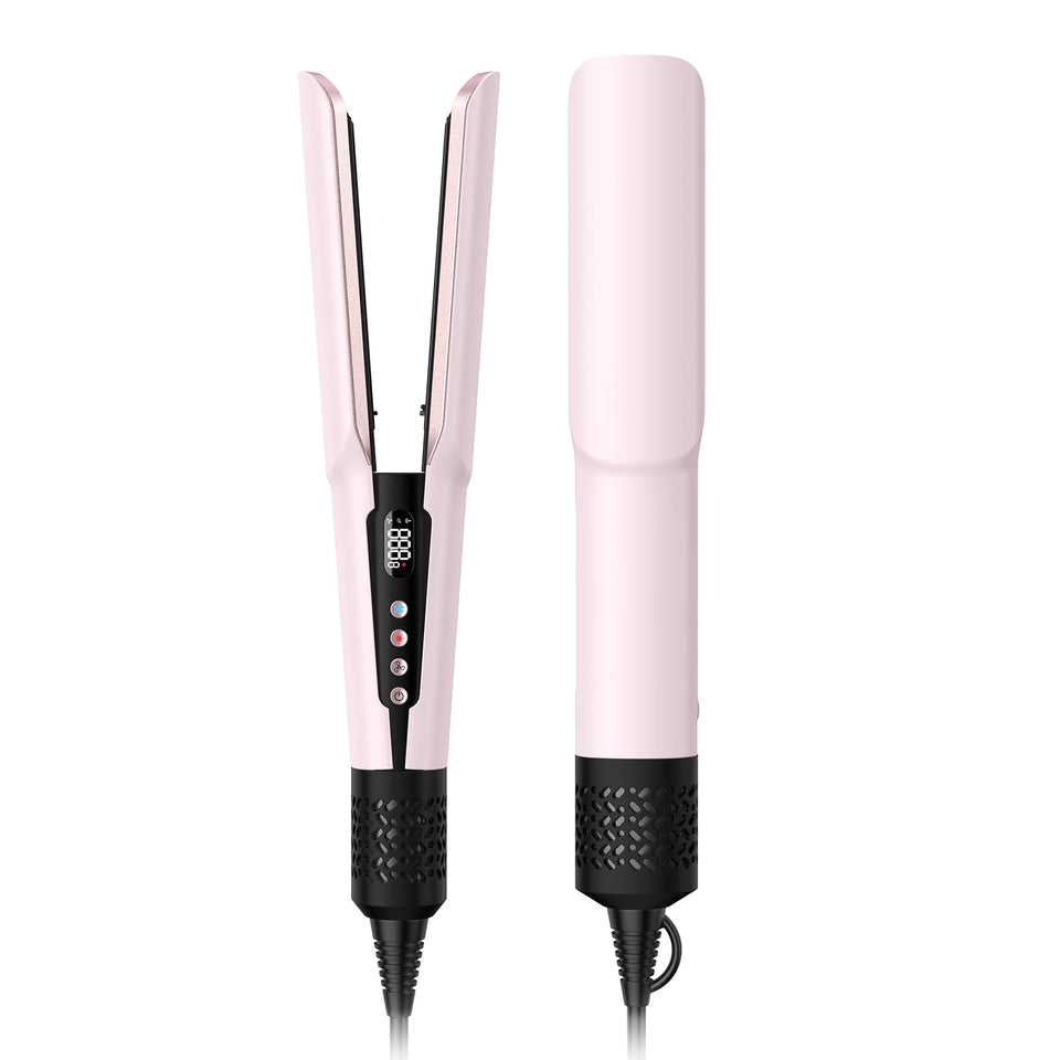 Slopehill 2-in-1 hair straightener and blow dryer in pink, front view for quick styling.