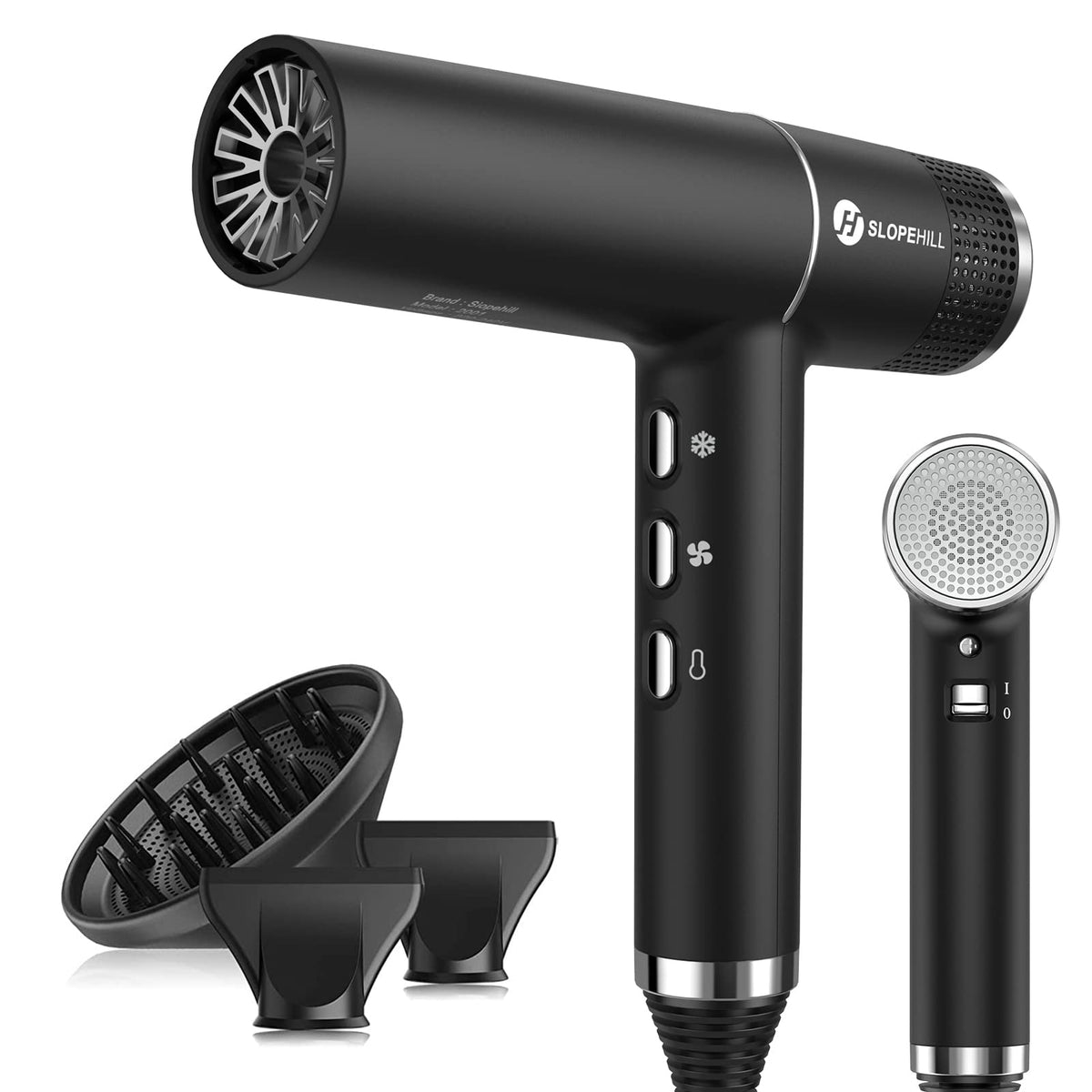 Slopehill hair dryer with brushless motor for smooth airflow and reliable performance