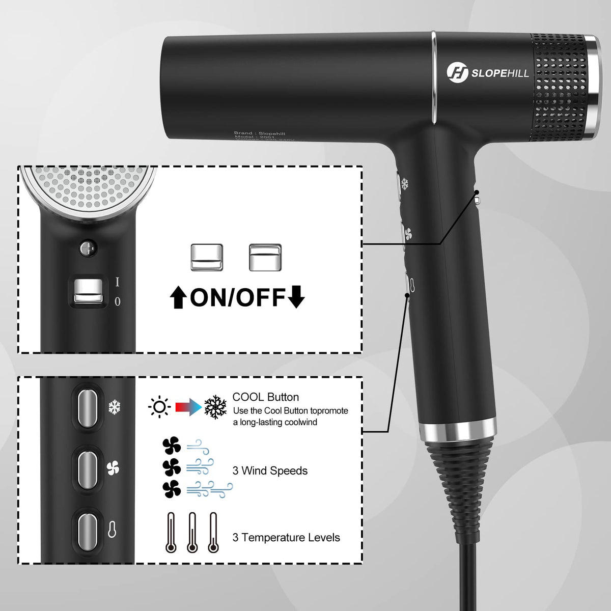 Slopehill hair dryer with Oxy Active Technology for balanced drying