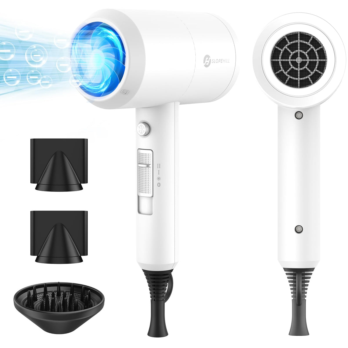 Slopehill professional ionic hair dryer front view showing powerful, fast-drying performance.