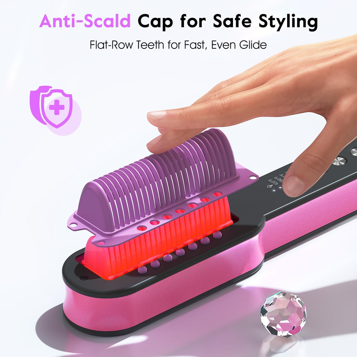 Slopehill steam straightener with anti-scald shell protects the scalp