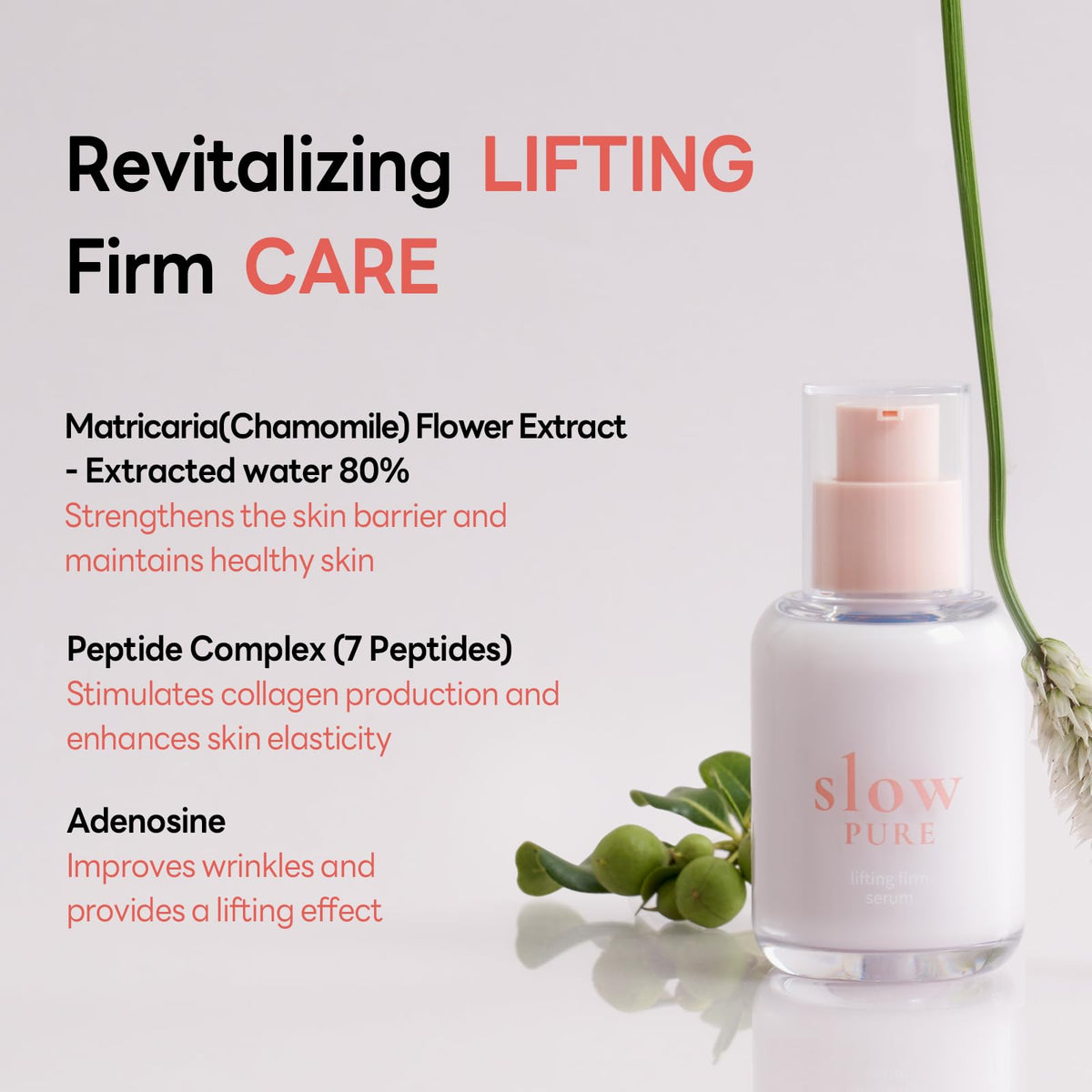 slowPURE lifting serum texture close-up shows milky pour for quick absorption