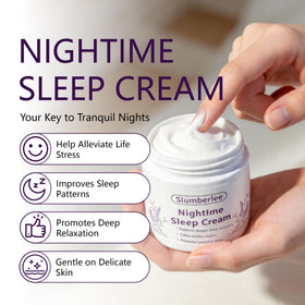 Close-up of Slumberlee Sleep Cream label with fir needle oil and lavender