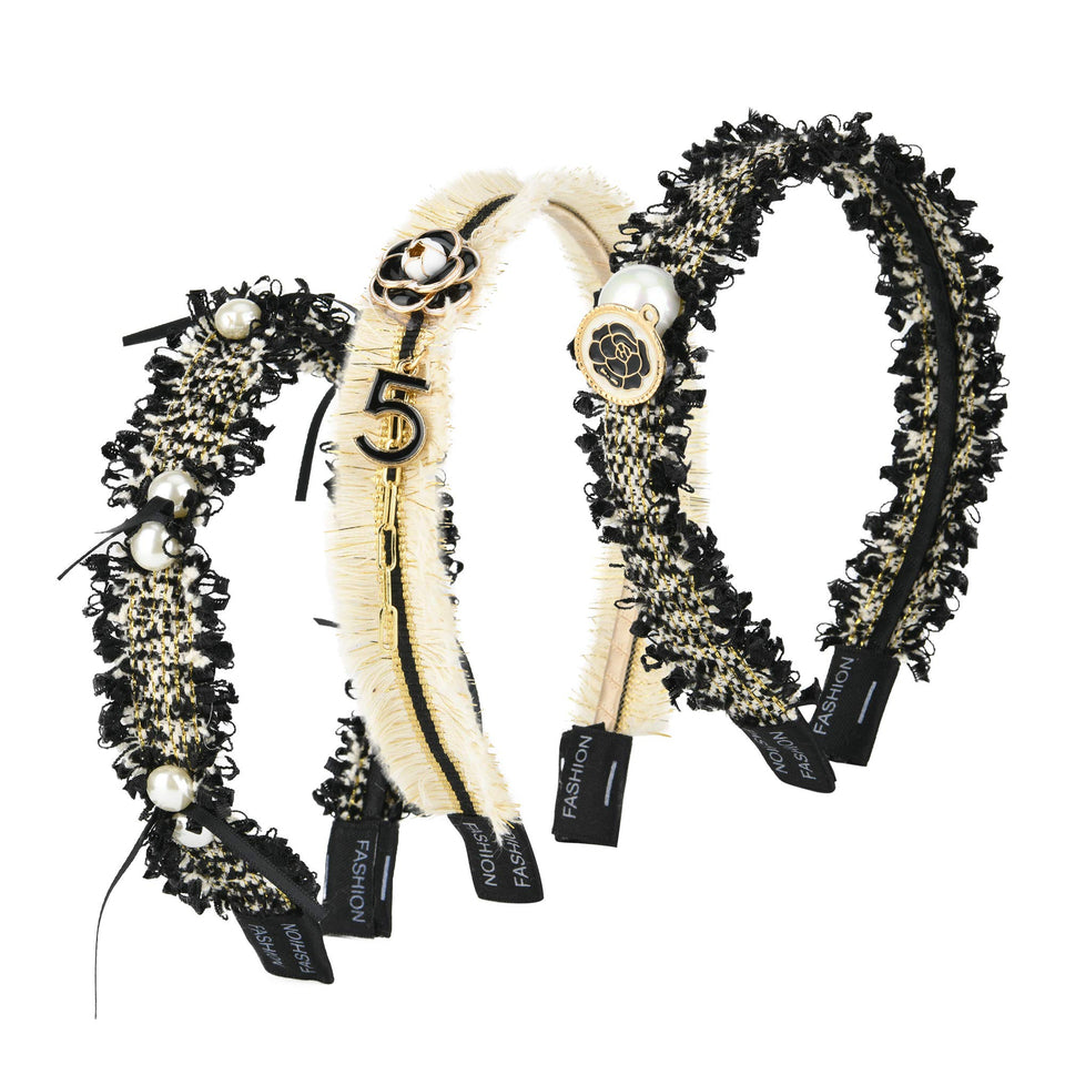 Sluxa Pearl Hairband front view with jeweled beads enhances evening outfits