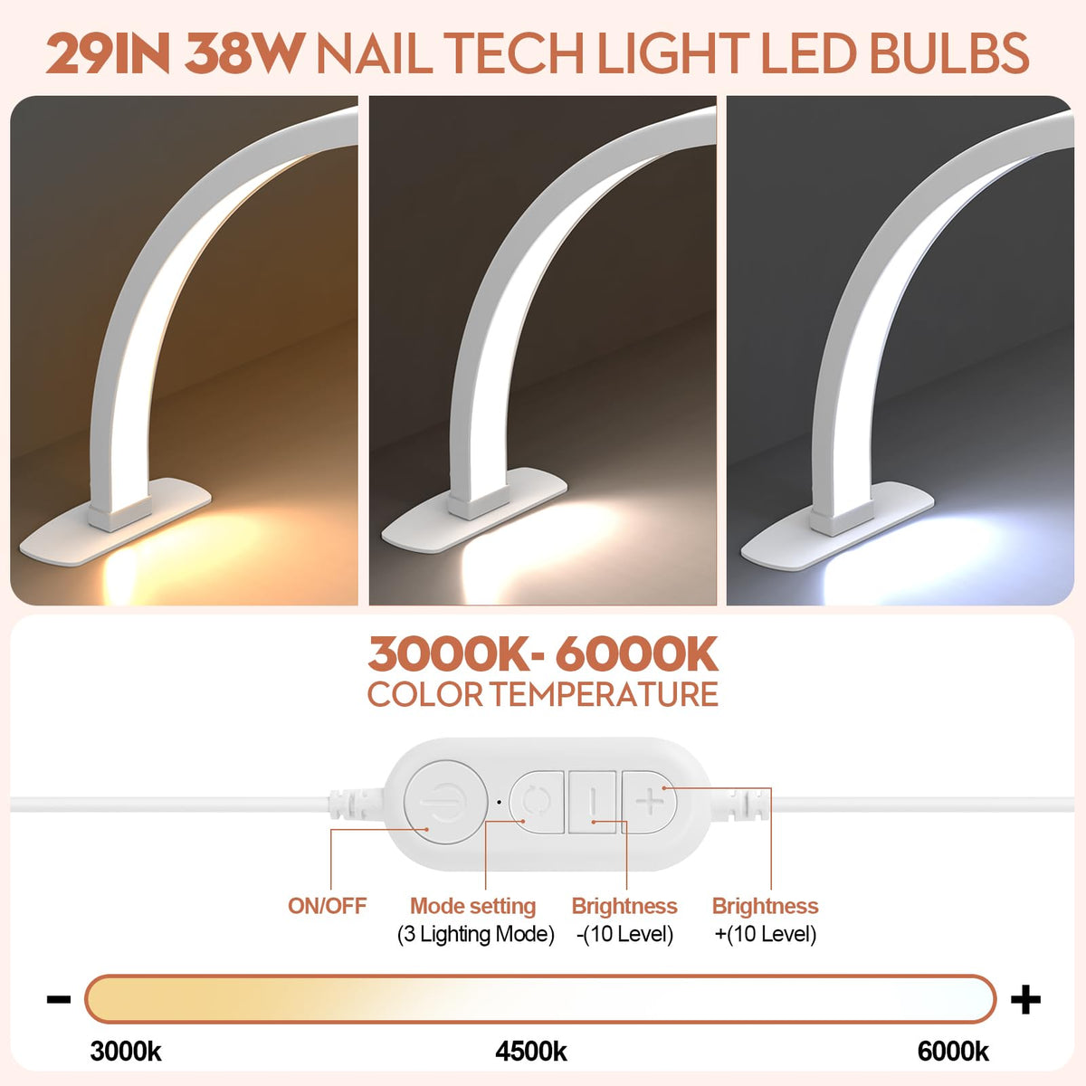 Foldable arch light with built-in phone holder for tutorials during nail sessions