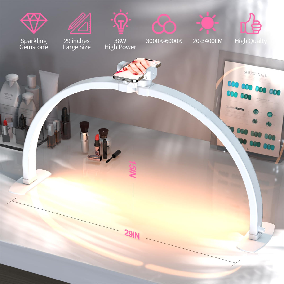 SLYFTE folding half-moon light designed for mobile nail artists and on-site work.