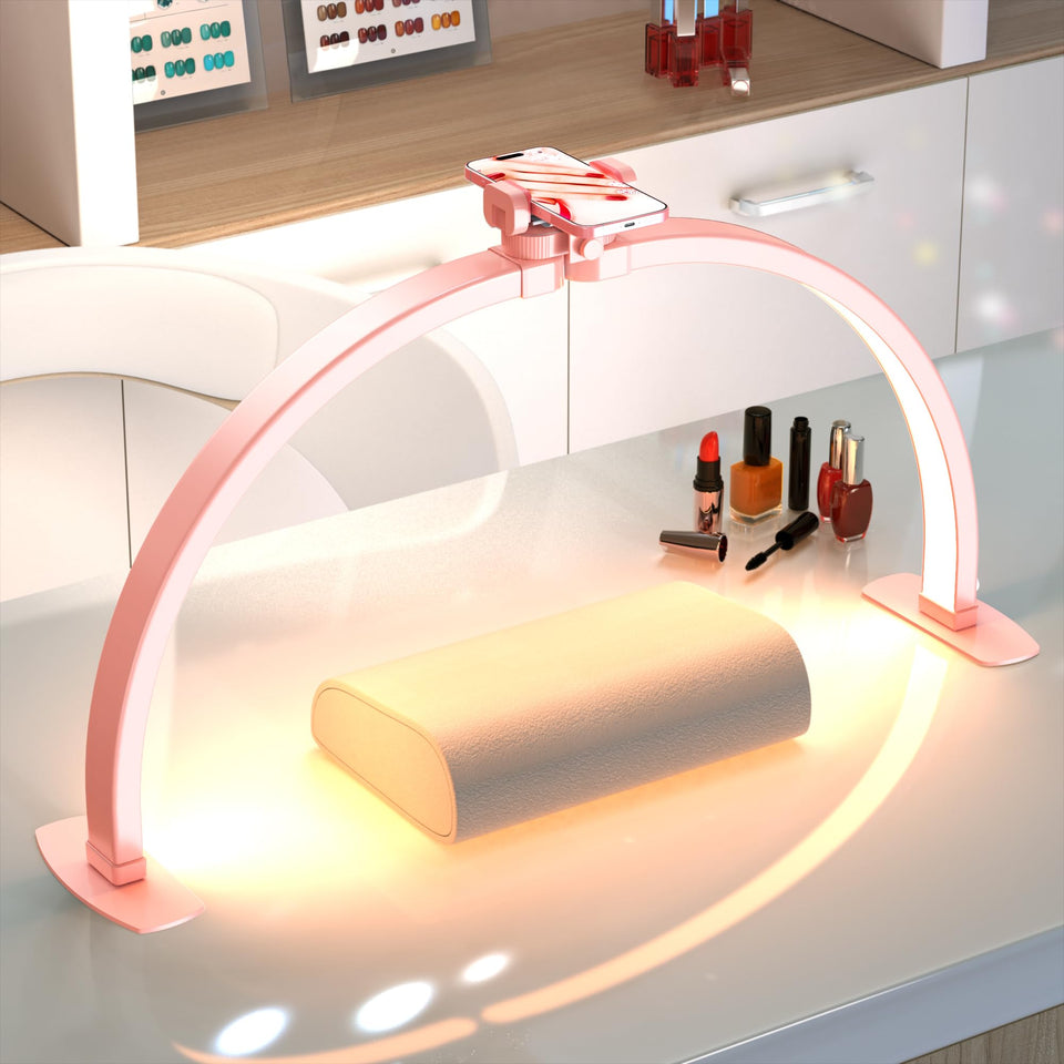 SLYFTE pink half moon nail desk light, front view for precise gel nail work