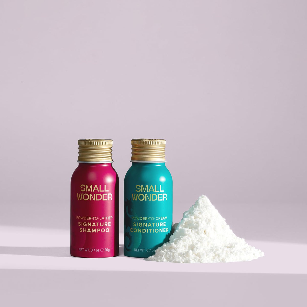 Small Wonder Signature Conditioner powder-to-cream activation for creamy conditioning.