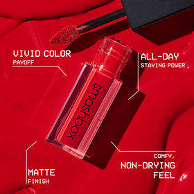 Velvety matte finish defines lips with comfortable wear.