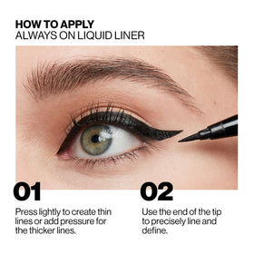 Smashbox Always On Liquid Eyeliner swatch showcasing a rich black shade with a smooth glide