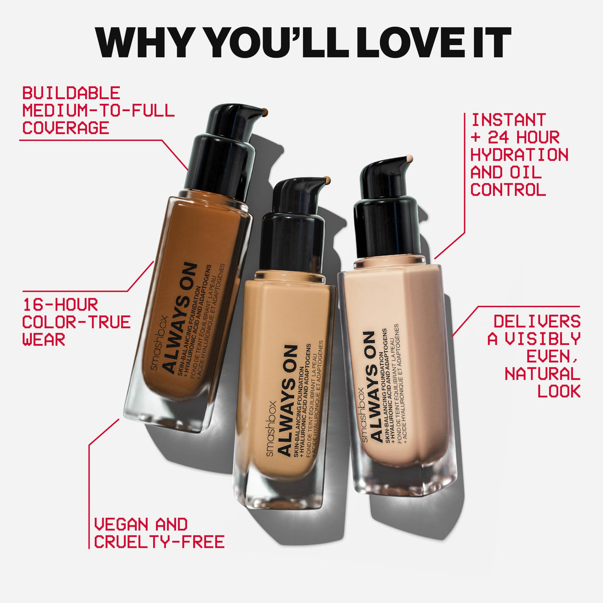 Smashbox Always On packaging highlights vegan and cruelty-free formulation