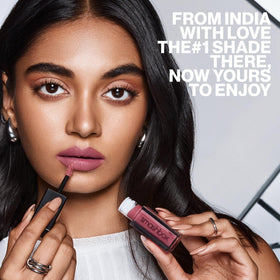Smashbox Gula Bae lip swatch close-up highlighting velvety matte finish