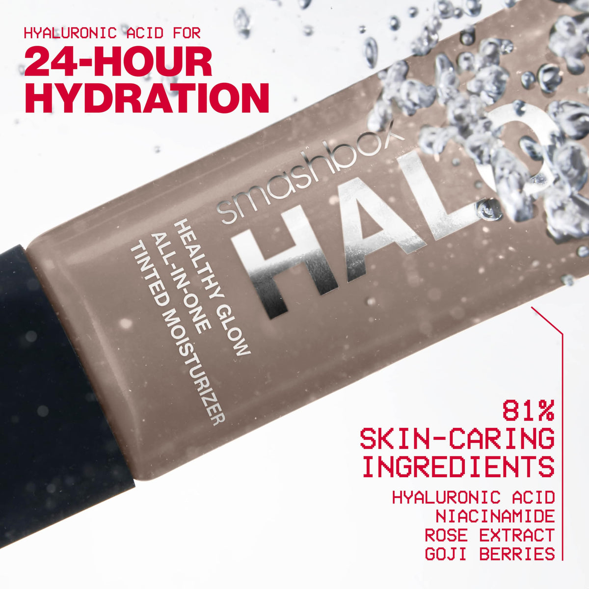 Closeup of Halo Glow texture showing lightweight, oil-free coverage.