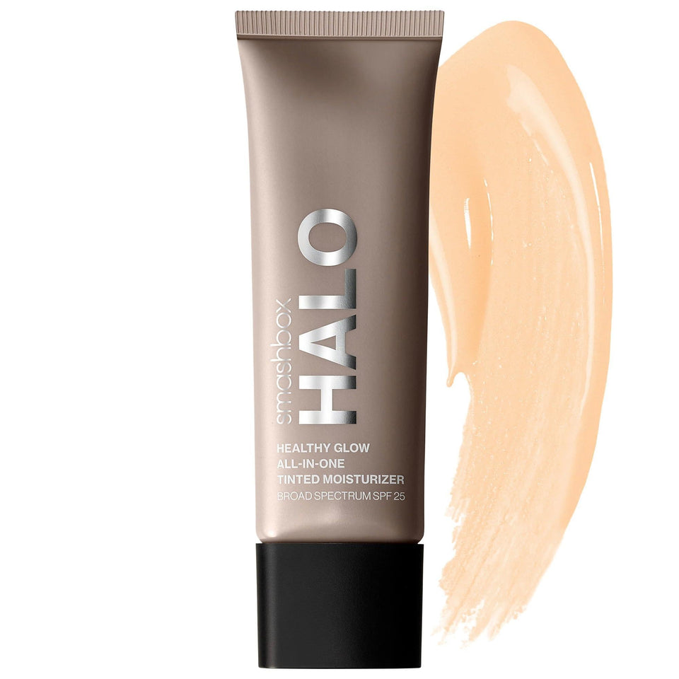 Smashbox Halo Glow tinted moisturizer bottle with dewy, lasting hydration.