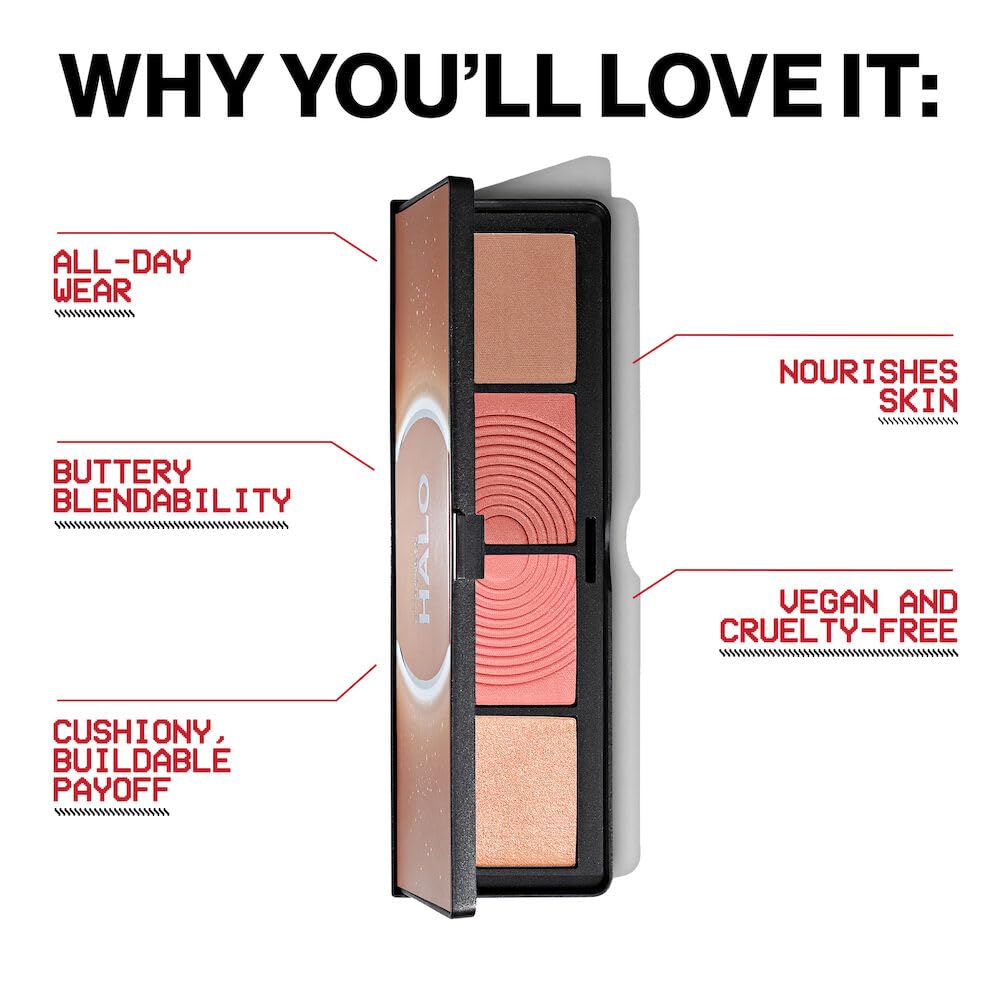 Smashbox Halo Sculpt + Glow blush swatch adds a warm flush.
