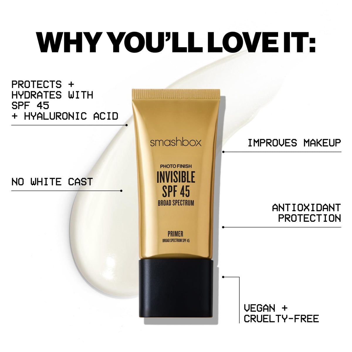 Smashbox Photo Finish Primer with hyaluronic acid for hydration.