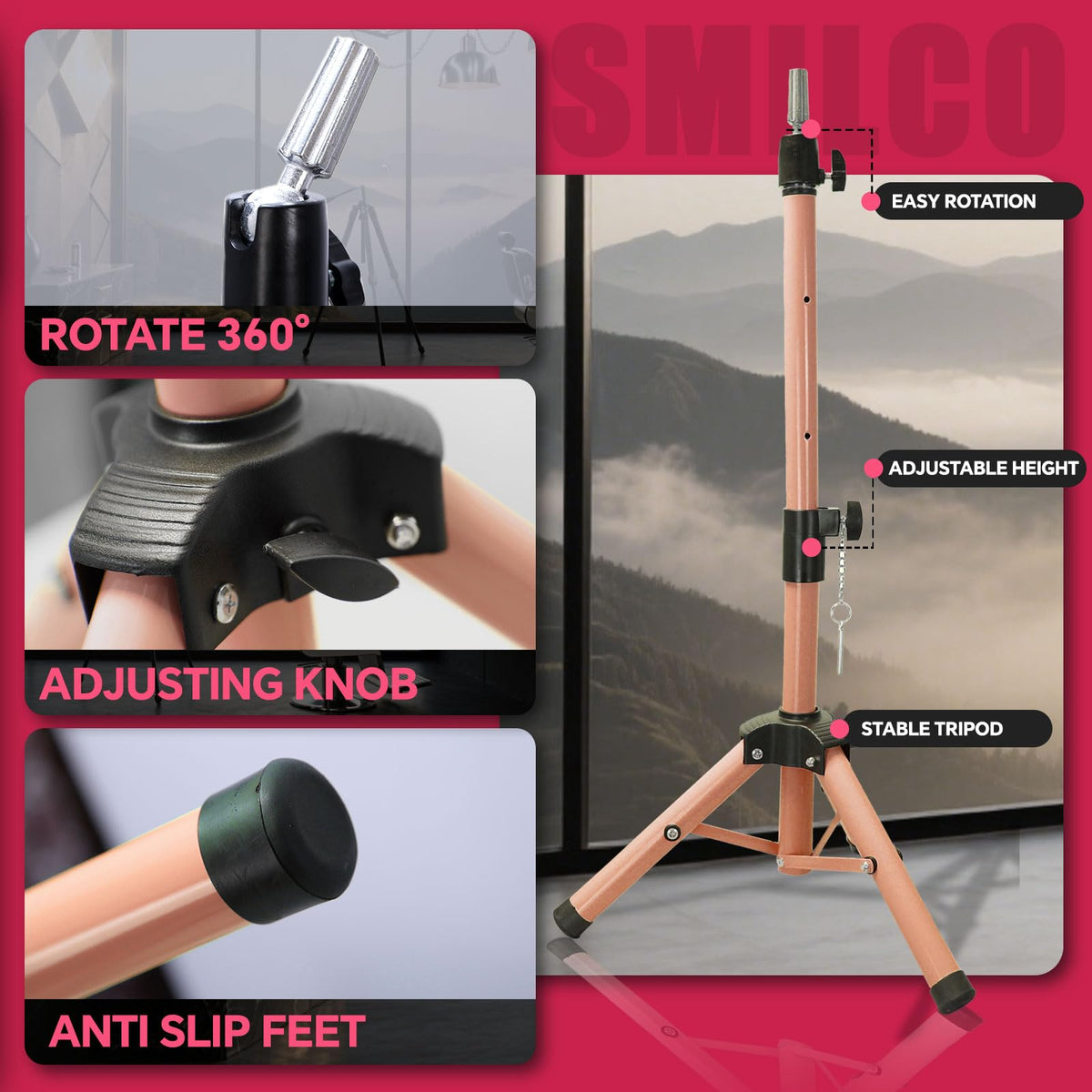 Smilco 360-degree rotation head enables seamless angle changes for hair design.