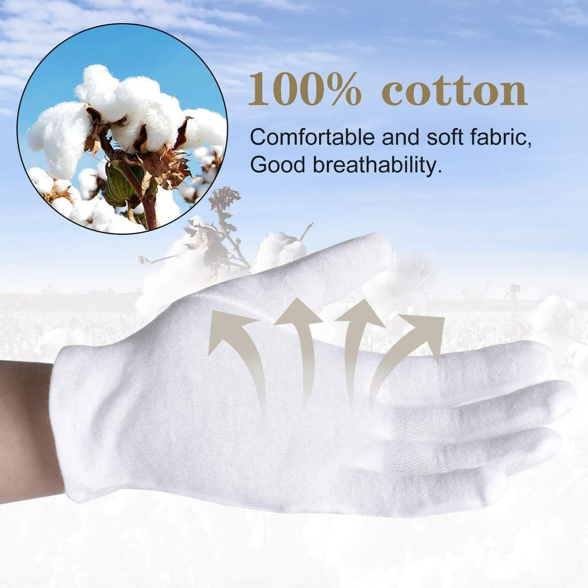 Smilco gloves close-up highlighting soft, breathable cotton for comfort.
