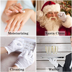 Smilco gloves white packaging label with size and care guidance.