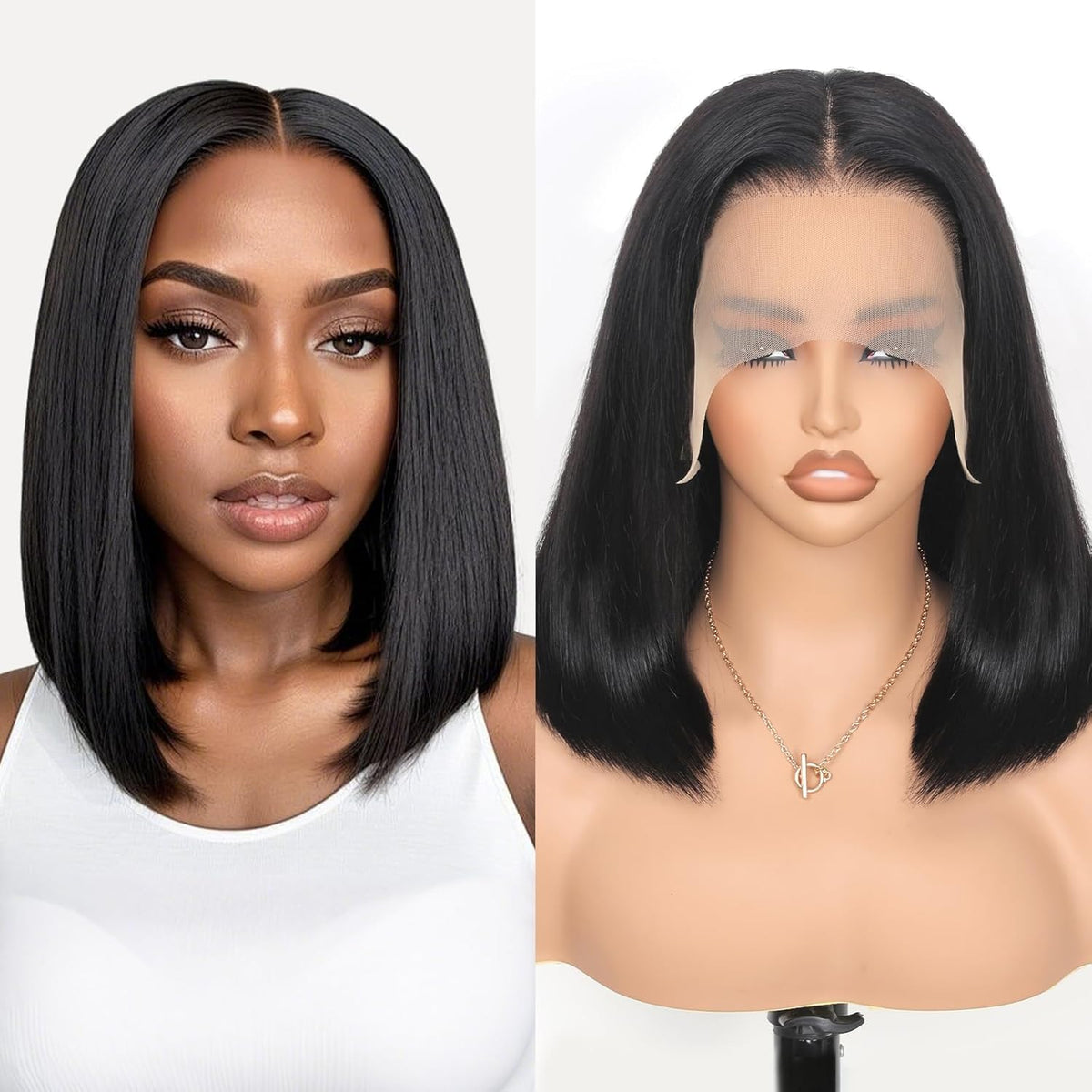 Smilenice 210% density full lace bob wig front view with natural volume
