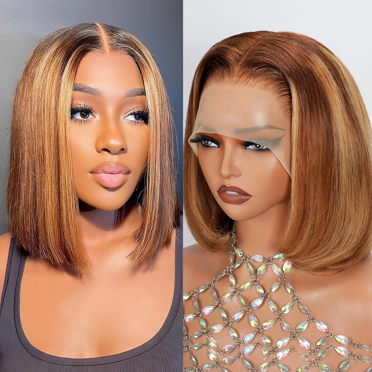 Smilenice 210 density ombre full lace frontal bob wig for natural coverage