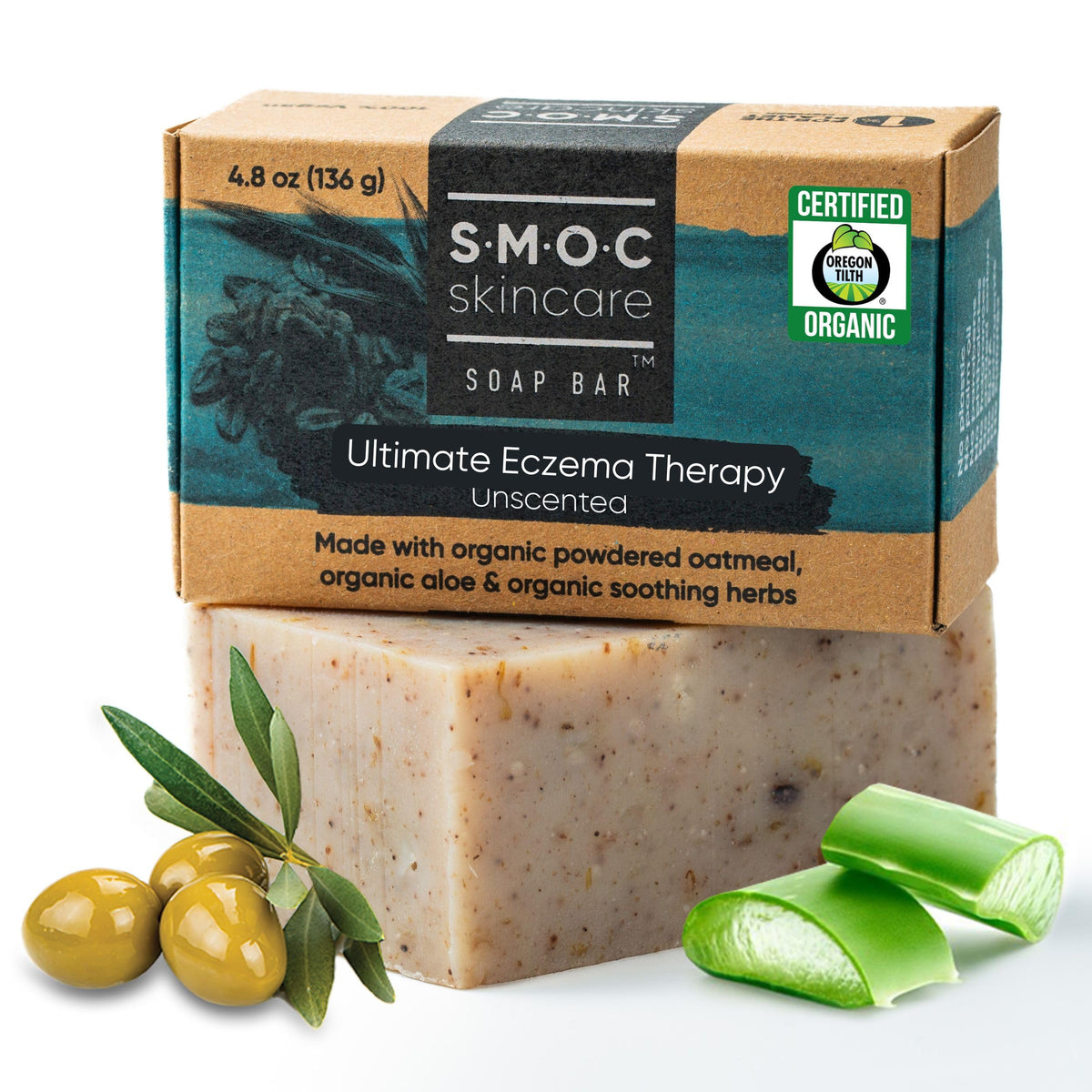 S.M.O.C. Skincare certified organic eczema soap bar unscented for sensitive skin.