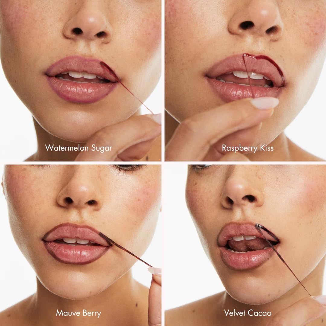 Smooche Lip Stain Watermelon Sugar lip color swatch reveals rich pigment on lips
