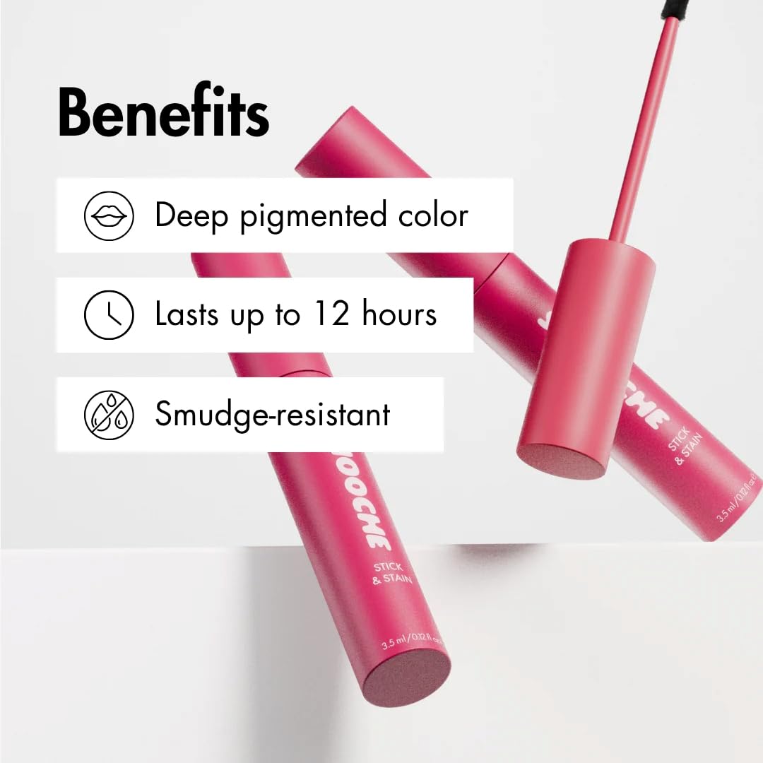 Smooche Lip Stain Watermelon Sugar full lip look with bold color