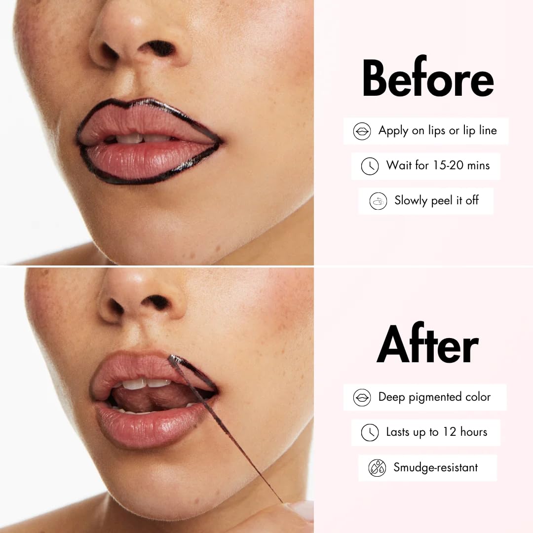Smooche Velvet Cacao full lip color on lips.