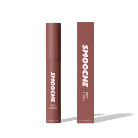 Smooche Velvet Cacao lip stain packaging closeup with long-lasting tint.