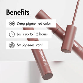 Smooche Velvet Cacao lip stain waterproof and smudge-proof.