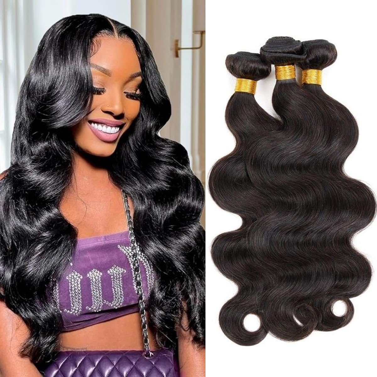 Smoothair body wave bundles 14in length showing true-length flow.