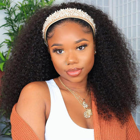 Smoothair headband wig with kinky curly braids for natural movement and easy styling.