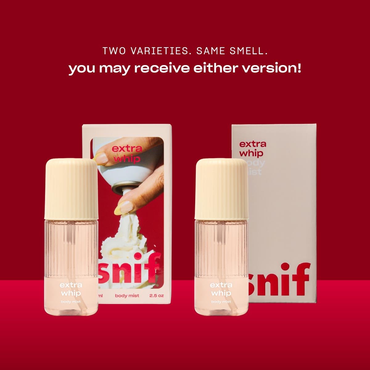 Snif Extra Whip bottle with soft pink background for all-day mood boost.