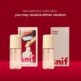 Snif Extra Whip bottle with soft pink background for all-day mood boost.
