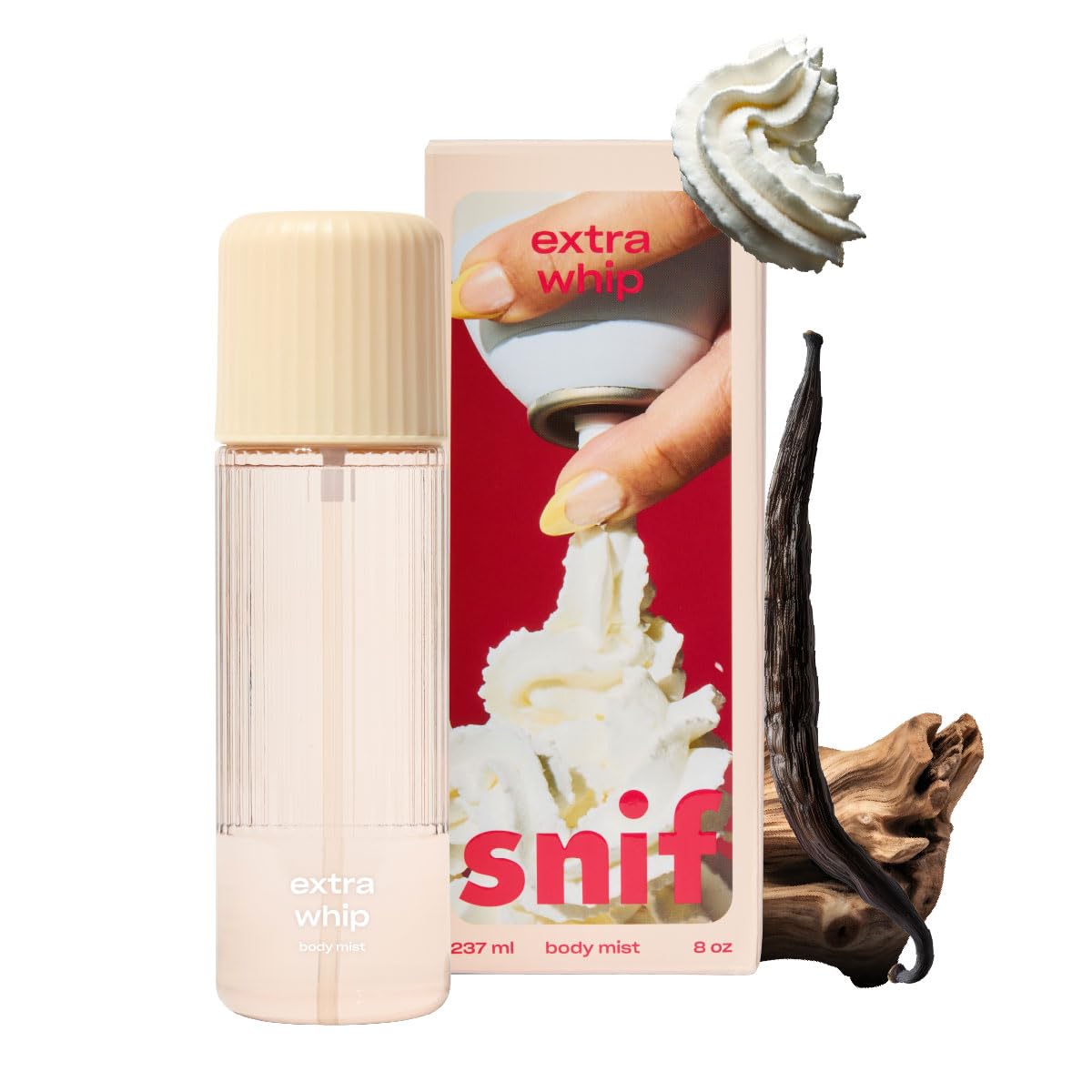 Snif Extra Whip bottle showing icing sugar note for a sweet daytime scent.