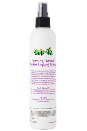 Snip-its Morning Miracle mousse spray mist provides light hold and coverage.