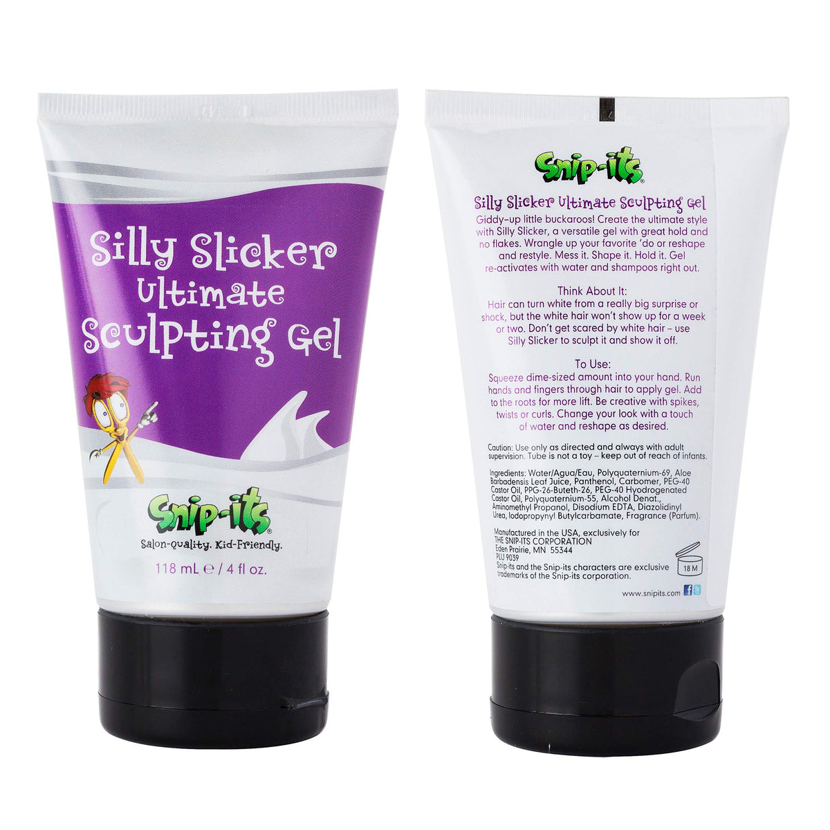 Close-up of Snip-its Silly Slicker tropical scent, kid-friendly fragrance during styling.