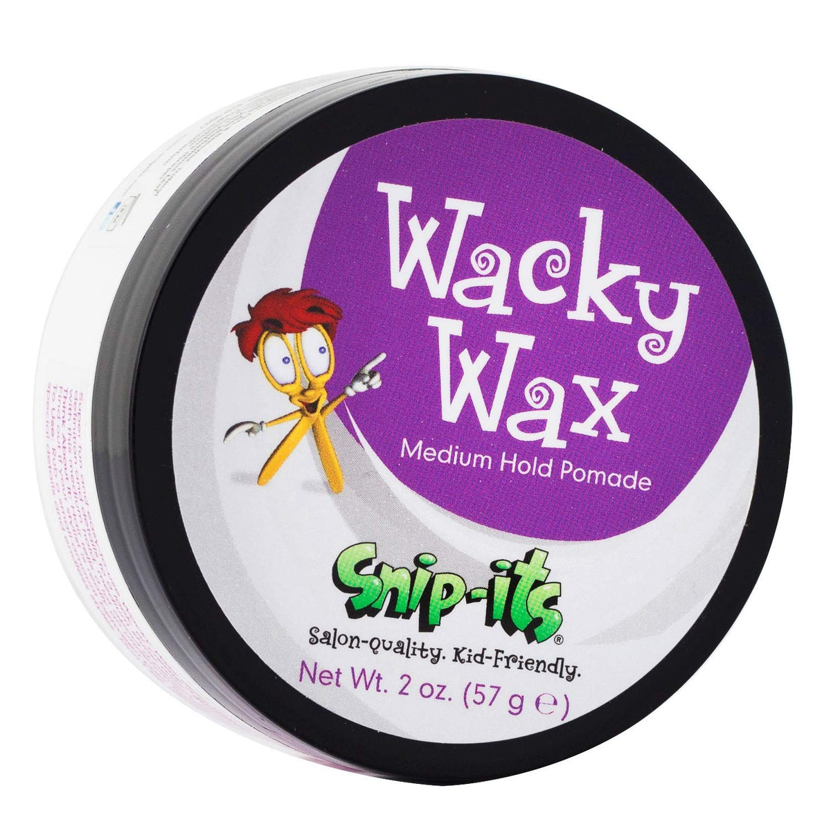 Snip-its Wacky Kids Hair Wax bottle pour demonstrates easy styling with a medium hold.